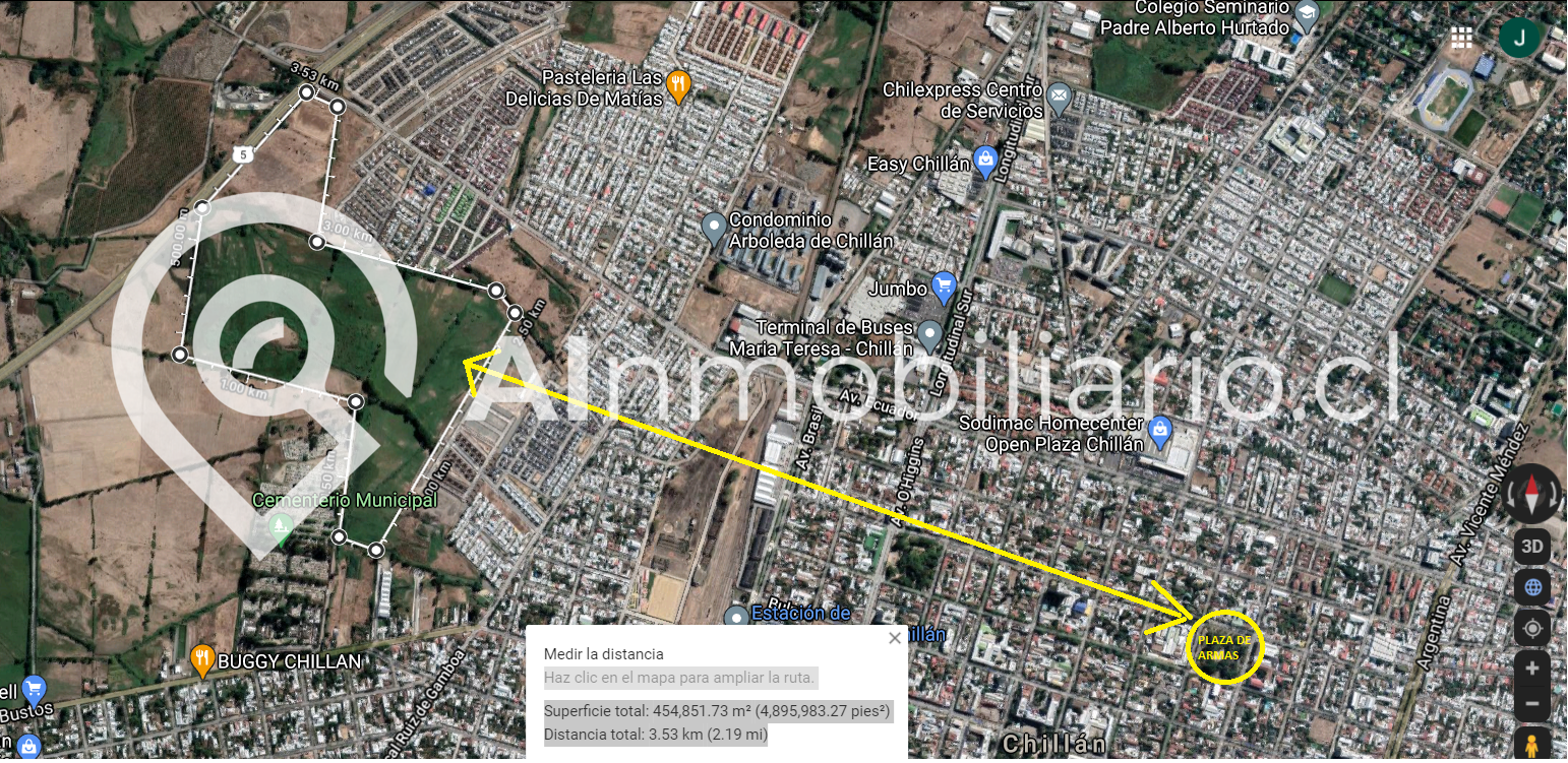 mapa superficie loteo en venta de fundo san pedro ubicado en Chillán