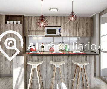 Vista hacia la cocina de los departamentos ubicados en Curiñanca en la comuna de San Miguel