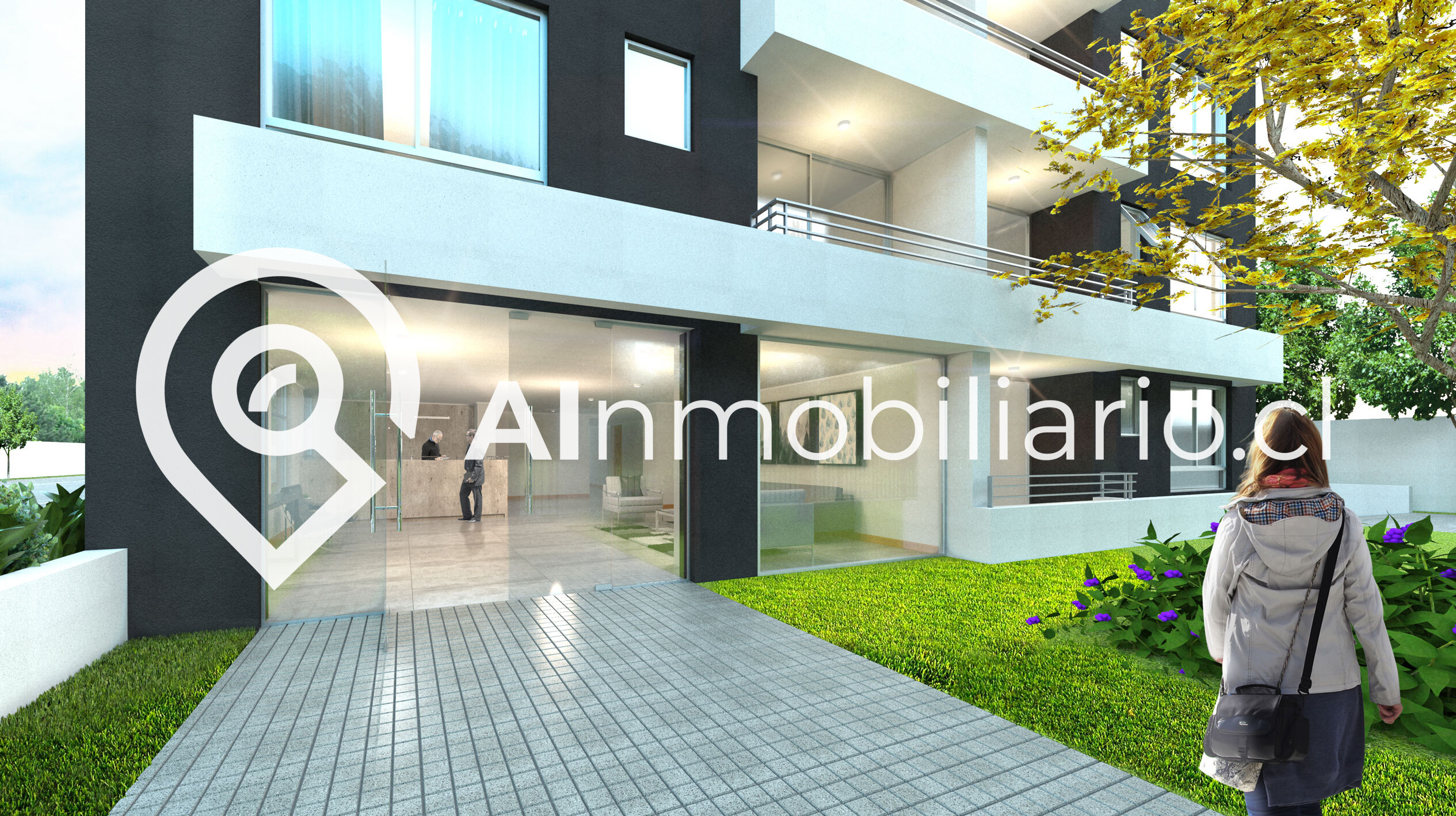 Vista de la entrada del edificio en Inés de Suarez comuna de La Florida