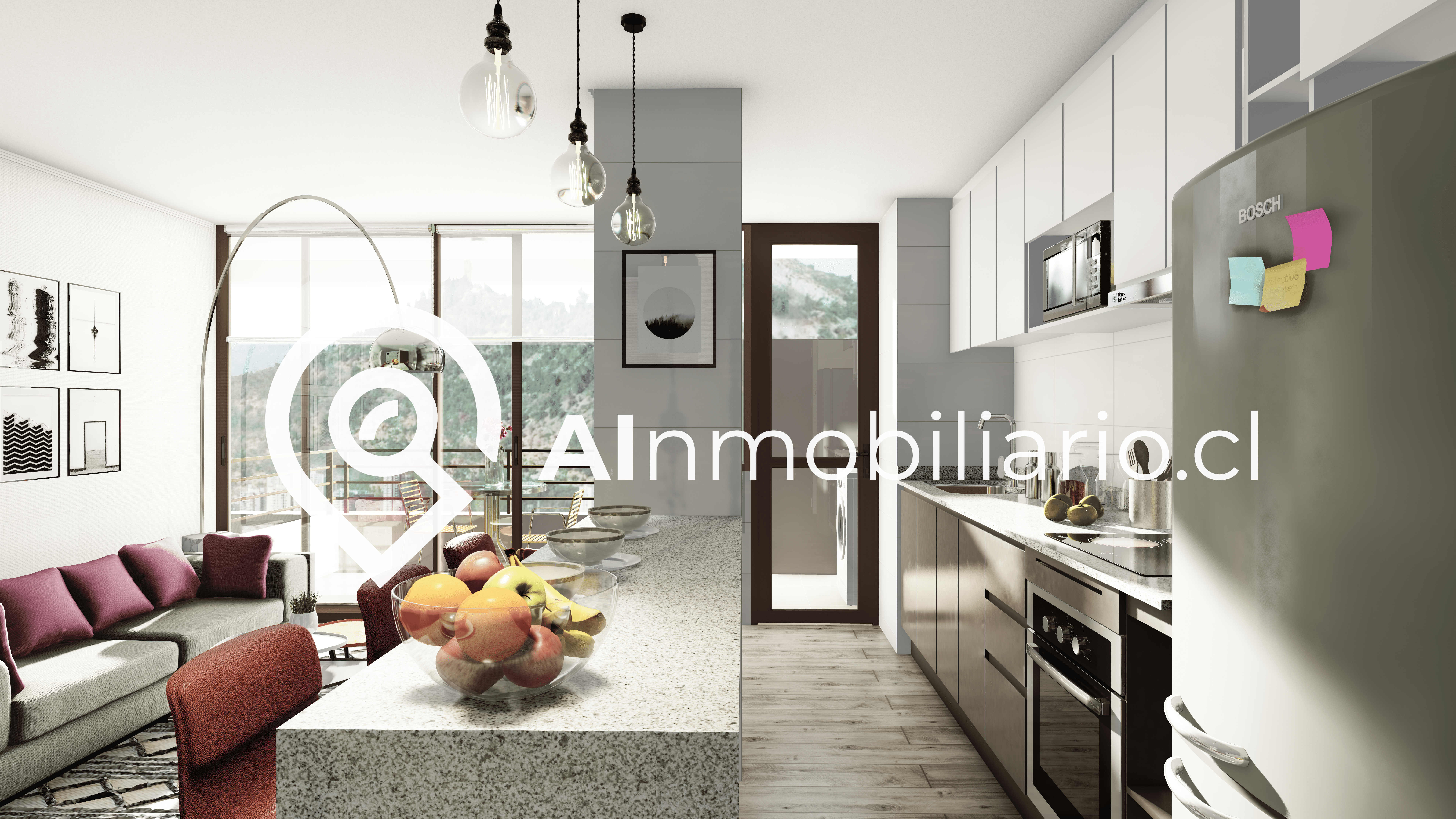 Vista de la cocina departamentos en Recoleta