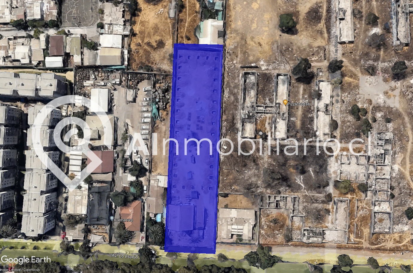 Imágen aéra que muestra el terreno en venta en La isterna en la calle Lo Espejo