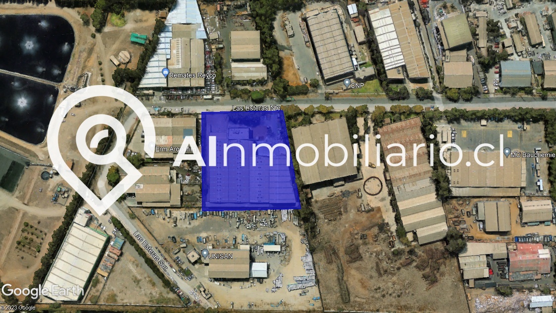 Imagen del plano de la propiedad en venta en Quilicura, que muestra la superficie del terreno y la ubicación de la bodega