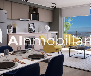 Cocina comedor moderna en departamento en venta en Edificio Vicuña Mackenna, Ñuñoa.
