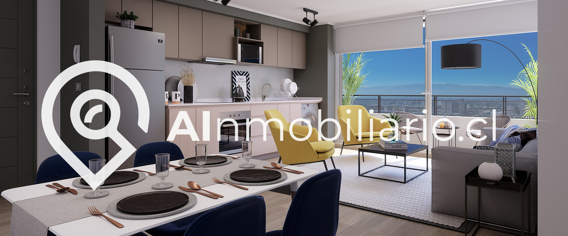 Cocina comedor moderna en departamento en venta en Edificio Vicuña Mackenna, Ñuñoa.